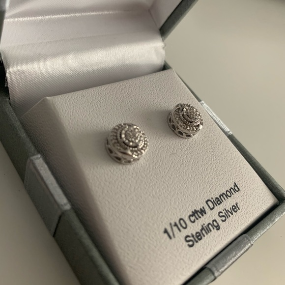 1/10 cttw Diamond Sterling Silver Earrings - Picture 2 of 3